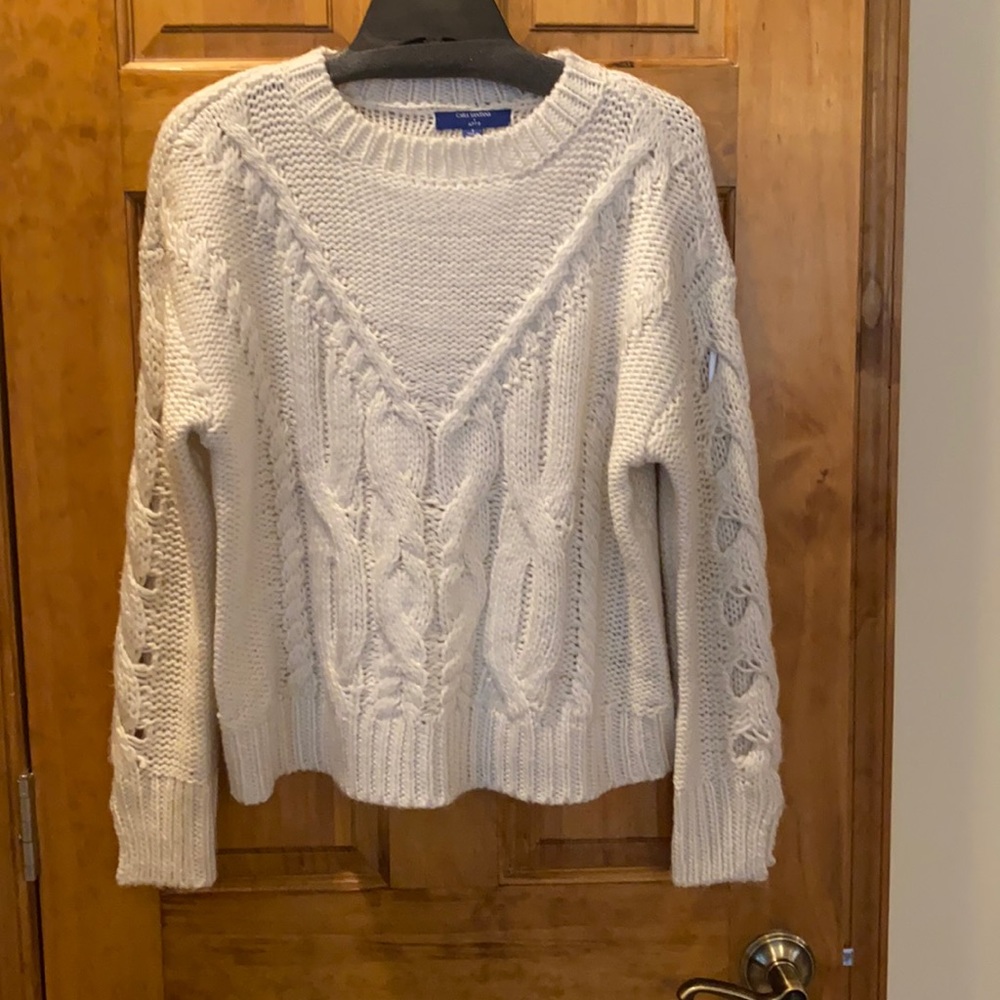 Cream cut out sleeves sweater